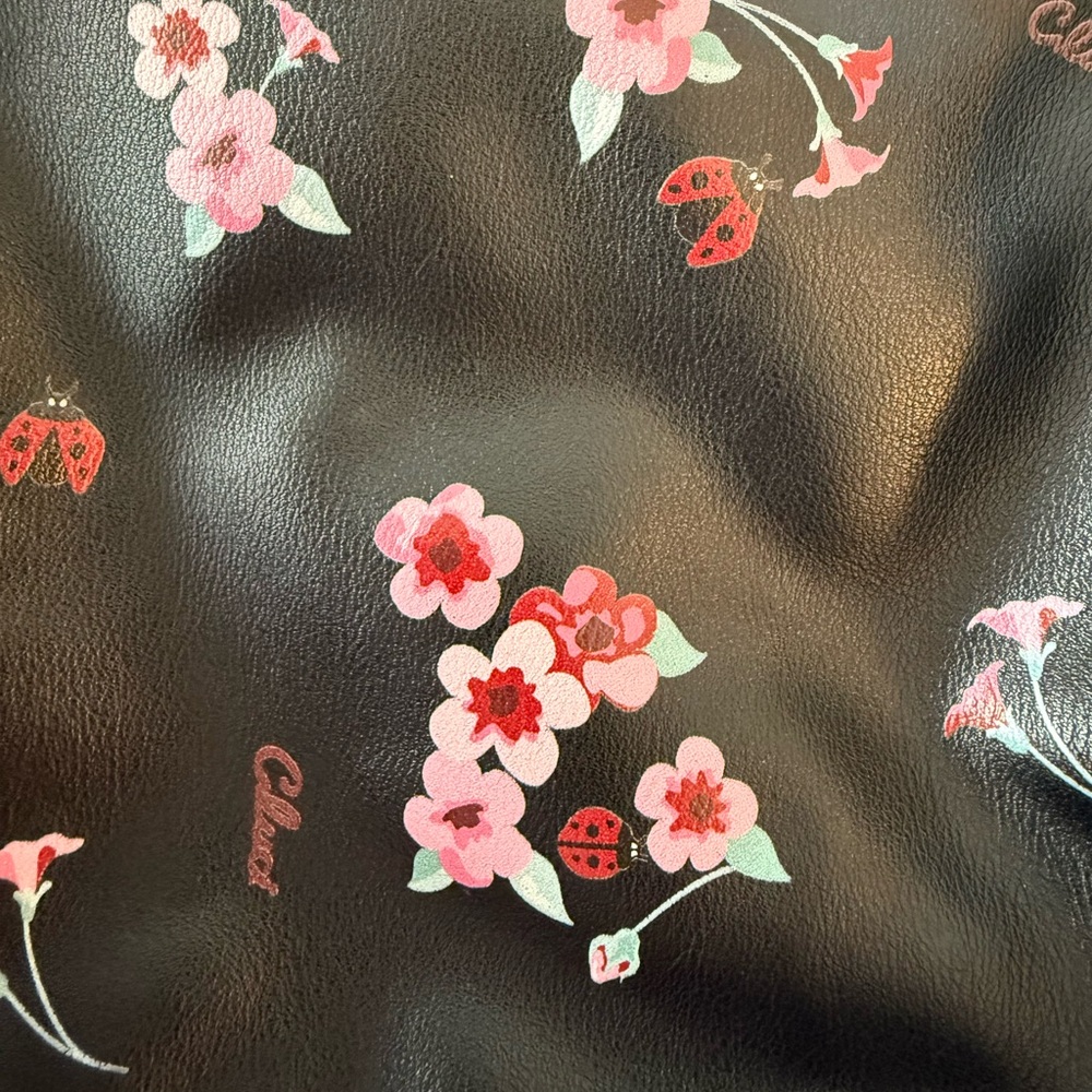 Cluci Small Floral  and Ladybug Black and Brown Backpack 12x10 - Picture 14 of 16